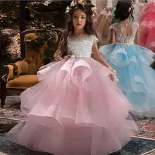 Платье с цветочным узором для девочек; кружевное платье с вышивкой, бисером и аппликацией; костюм на день рождения; Вечерние платья подружки невесты; Детские платья принцессы; vestido