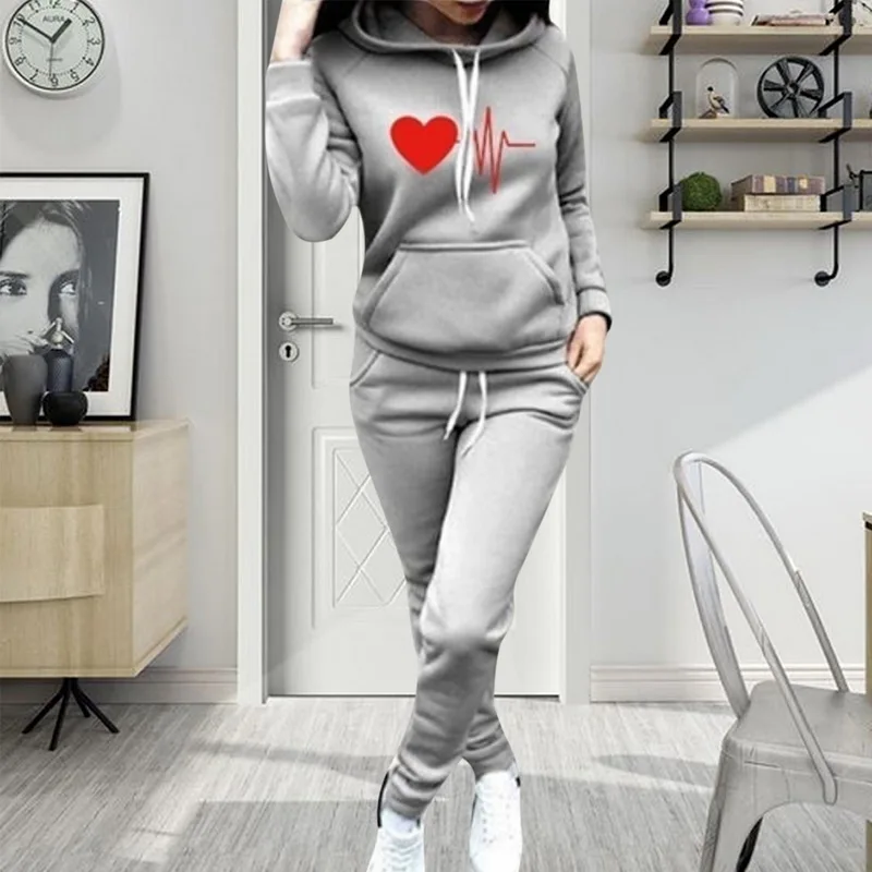 

Puimentiua Autumn Winter Tracksuit 2 Pcs Women Hoodie Pants Printed Pullover Sweatshirt Trousers With Pockets Tracksuit Suits