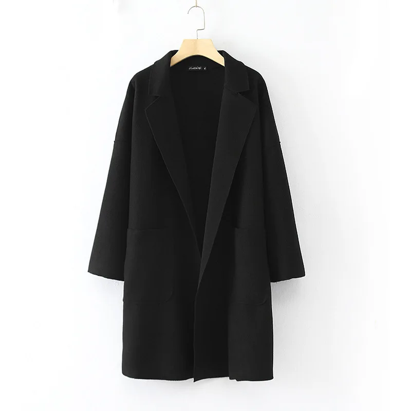Черный Blvyisla 4XL размера плюс, тонкий кардиган, Тренч, женская мода, простой стиль, с карманами, длинный Тренч, пальто, для офиса, леди, осень, весна, топы - Цвет: Черный