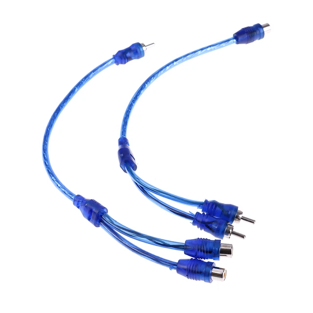 Conector adaptador RCA Y 1 hembra a 2 machos, cable adaptador divisor RCA  de audio para automóvil, azul (paquete de 2)