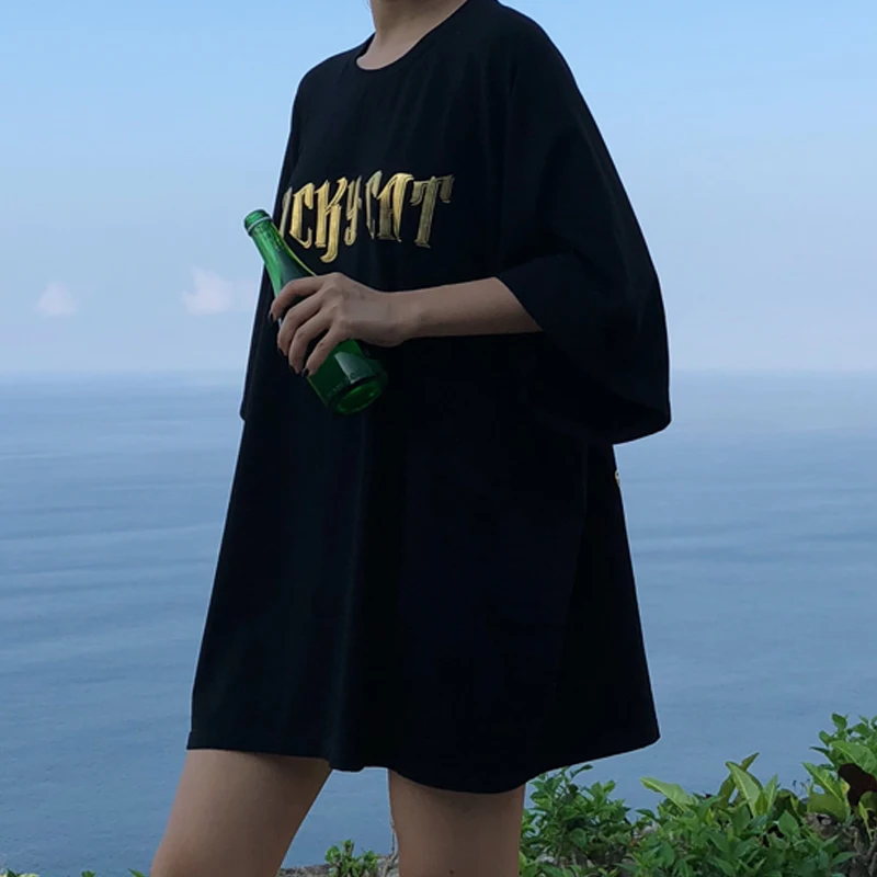 Модная Свободная Женская футболка Харадзюку с круглым вырезом и принтом с коротким рукавом