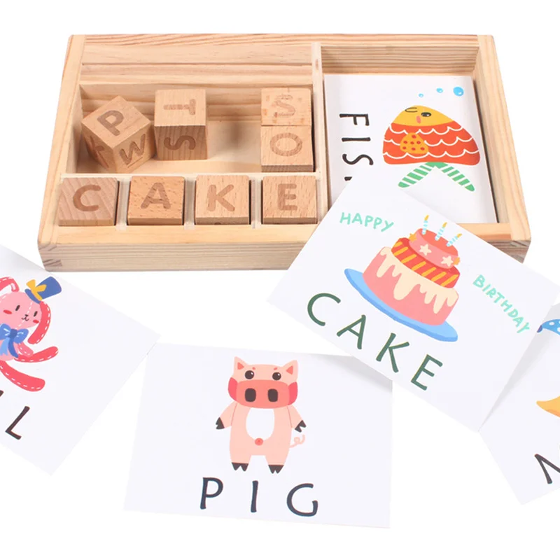 Children Baby English Learning Letters Spell Game Wooden Early Education Toys for Children Cognitive Puzzle Card for Kids Gift