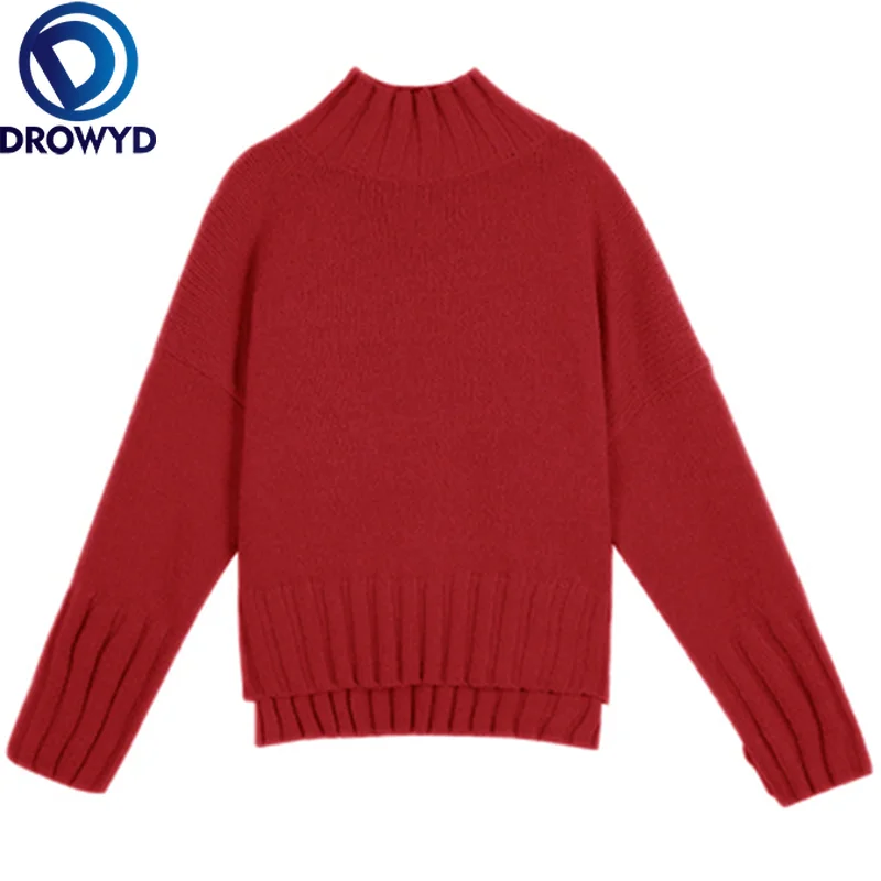 

Red Turtelneck Pullover Sweater Korean 2020 Autumn Soft Cashmere Loose Long-sleeve Knitted Winter warm Streetwear Chic Sweater