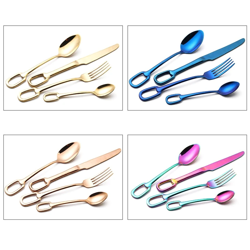 4Pcs/Set Stainless Steel Portable Cutlery Set Tableware Silverware Sets Dinner Knife and Fork Dinner Set Travel Dinnerware