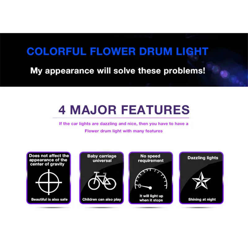Bike LED Flower Drum Wheel Light Mountain Bicycle Front/Tail Hub Light Spoke Warning Lamp Night Riding Cycling Decoration Light