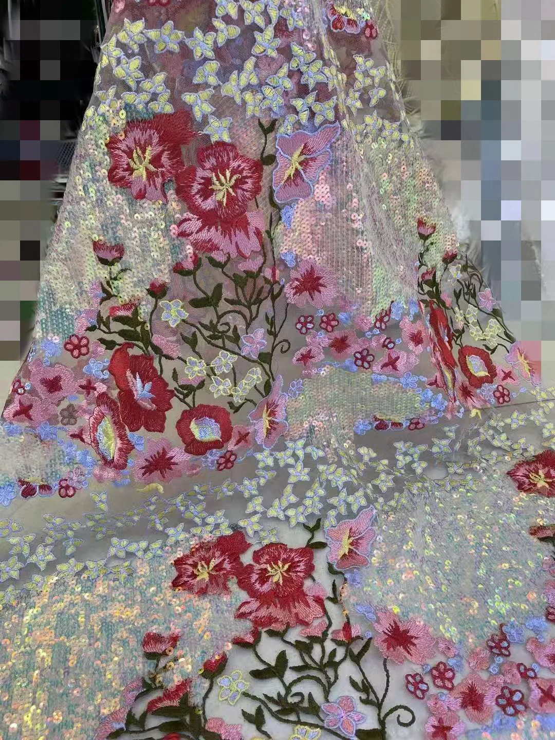 

High quality Sequins fabric embroidery French tulle net lace With beads sequins Africa lace fabric for wedding dress party dress