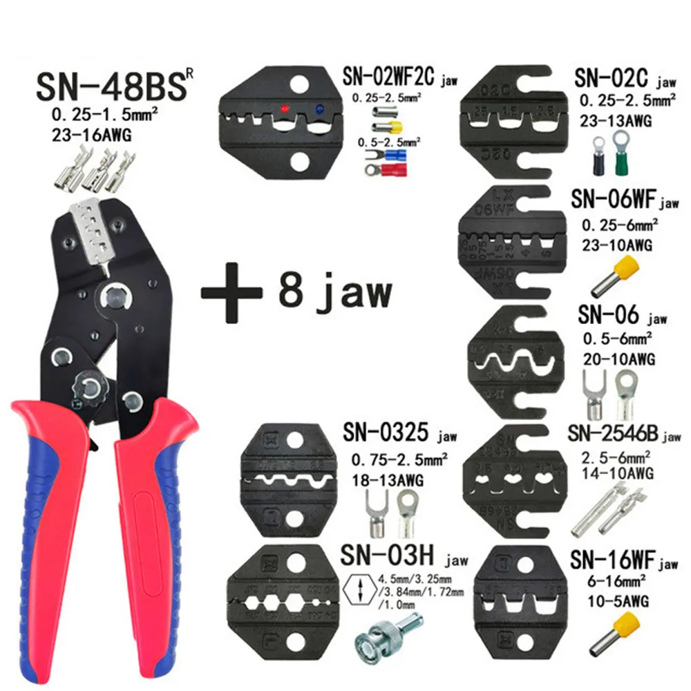 tongue and groove plane Crimping pliers SN-48BS 8 jaw kit package for 2.8 4.8 6.3 VH2.54 3.96 2510/tube/insulation terminals electrical clamp tools mini block plane Hand Tools