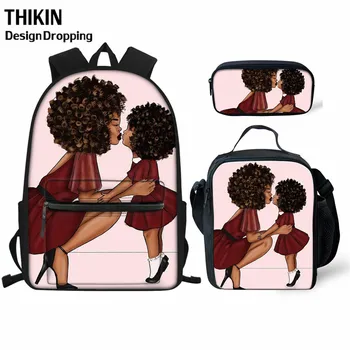 

THIKIN African Art School Bag Set Black Girls Student Kids Backpack Teens Girl Softback Children Shoulder Bags Mochila Escolar