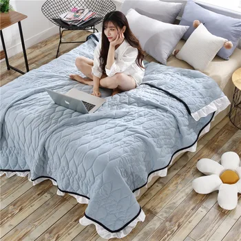 

Pure Color Lace Washed Cotton Summer Cool Quilt for Student Dorm Room Air Condition Coverlet Sofa Throw Blankets Bedspread