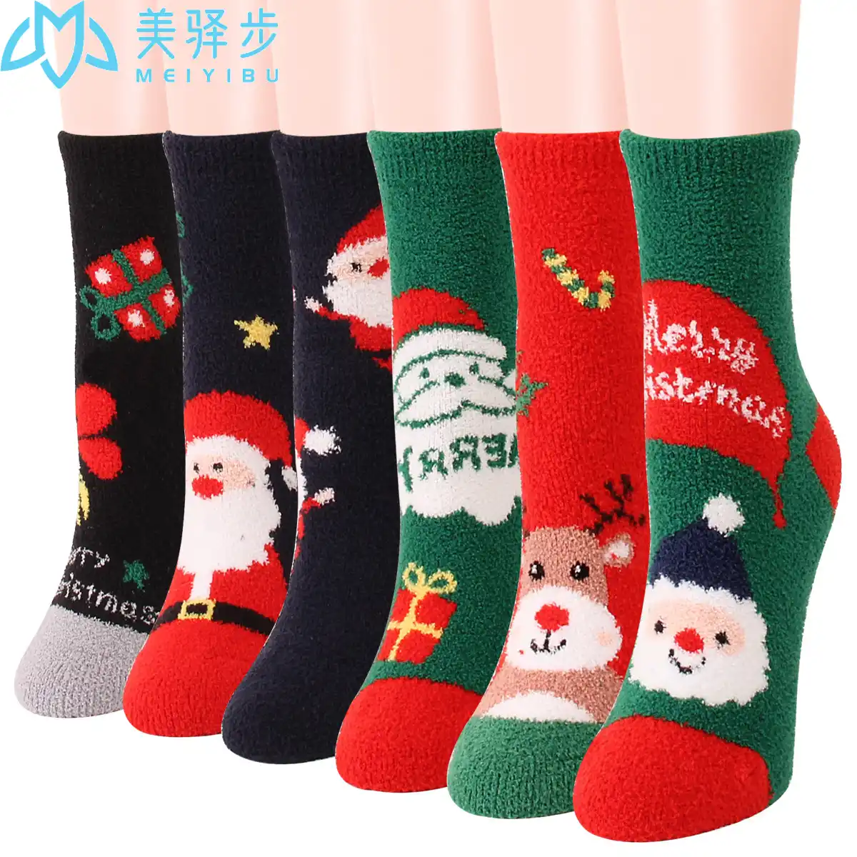 あたり12個セット冬クリスマス靴下サンゴベルベット暖かい厚手漫画クリスマスプレゼントサンタクロース女性靴下 靴下 Aliexpress