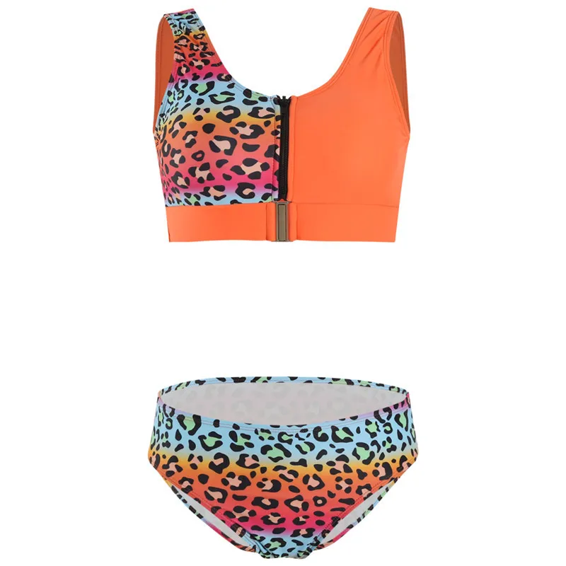 

Two-Piece Swimming Suit Leopard Stripe Print Many Colors Sexy Women Swimwear Ladies Zipper Chest Bikini Girls Beach Wear XXL