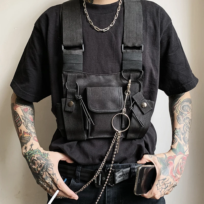 Ms moda aparejo de pecho táctico bolsa Diablo función funcional bolsa de pecho Streetwear Hip Hop bolsas ajustable chaleco Paquete de Kanye West