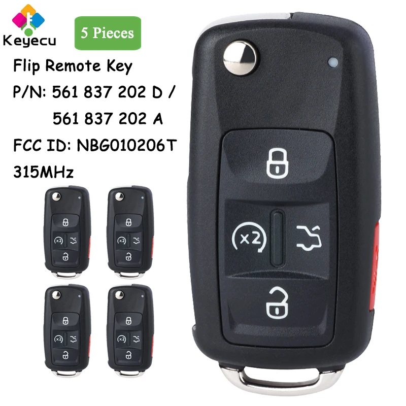 

Брелок дистанционного управления для Volkswagen Bettle GTI Jetta Passat Tiguan Touareg CC EOS Golf Fob 4 + 1 5 кнопок NBG010206T, 5 шт.