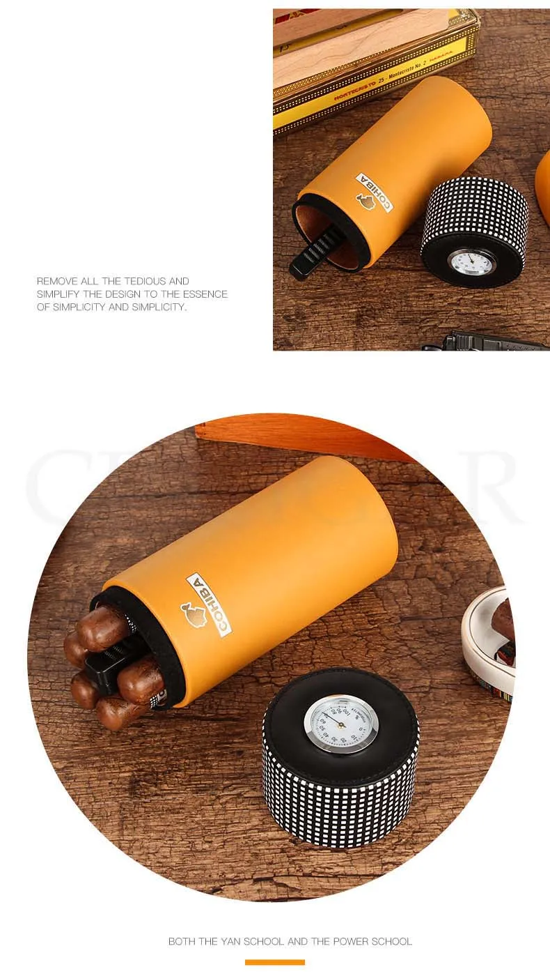 COHIBA сигары трубки путешествия Humidor коробка кожа портативный портсигар чехол из кедра деревянная коробка для сигар W/Humidor увлажнитель сигары гигрометр