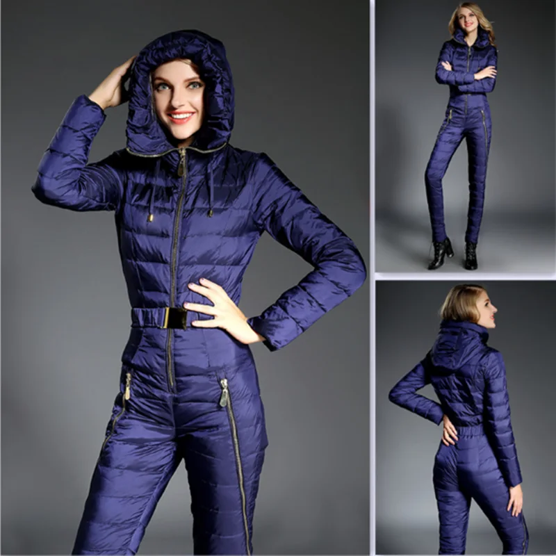 Duck Down One Piece Ski Suit Women Snow Overalls Mountain Skiing Jumsuit Super Warm Winter Ski Jacket Pants Breathable Snow Set