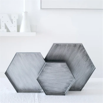 

Hexagon Vintage Silver Metal Storage Tray Chic Jewelry Ring Display Organizer Trays Retro Table Decor Fruit Cupcake Plate