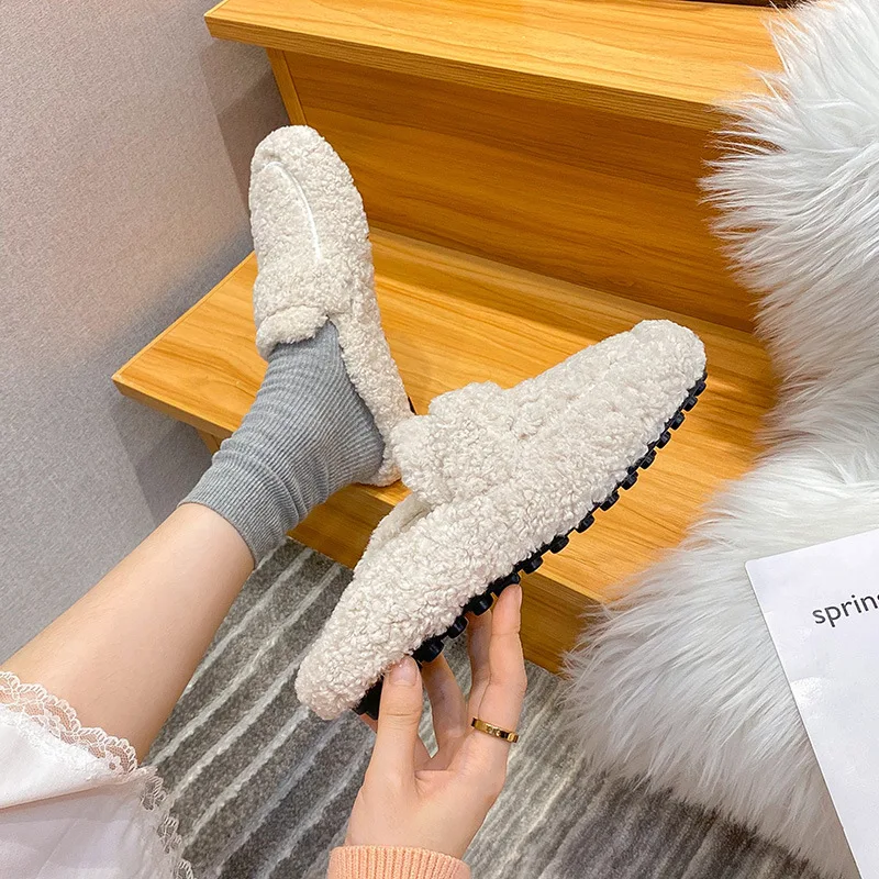 Winter Warm Plush Mules Women One Band Fur Slippers Cozy Cotton Shoes Woman Flats Cover Toe Fleeces Slides Femme Wool Pantuflas 4