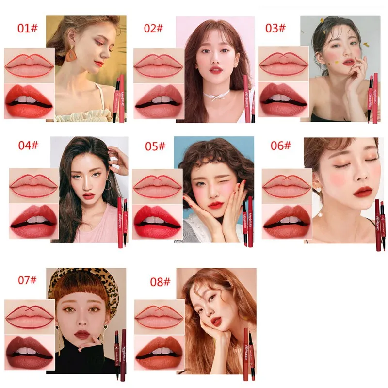 Double Lipstick Lip Liner Set Long-lasting Waterproof Smudge-proof Colorfast Easy To Color Lipstick Kit