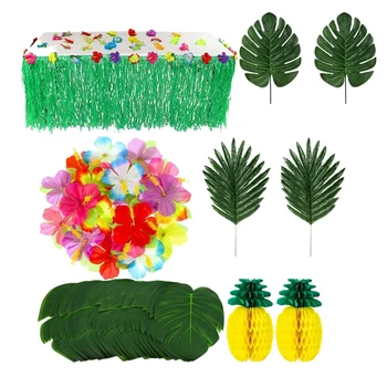 

Hawaiian Party Decorations Luau Party Supplies Hawaiian Leis Grass Table Skirt Decor Set for Theme Parties