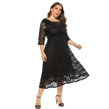 

Women Lace Crochet Maxi Pocket Dress Summer O Neck 3/4 Sleeve Party Vestido Robe Casual Dress Sexy Lace Banquet Ladies Dresses