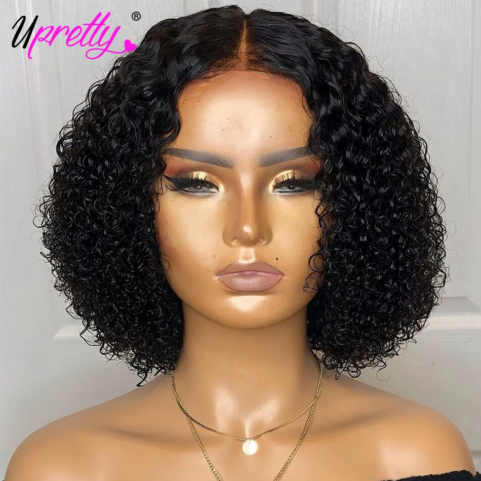 Upretty короткий парик Боб 4x4 курчавый кудрявый с застежкой на сетке предварительно