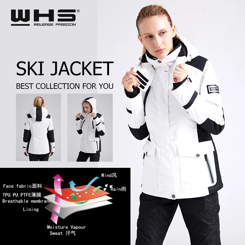 

WHS Woman Skiing Jacket Winter Outdoor Snow Warm Cotton Dress Lady Warm Coat Waterproof and Windproof Jacket