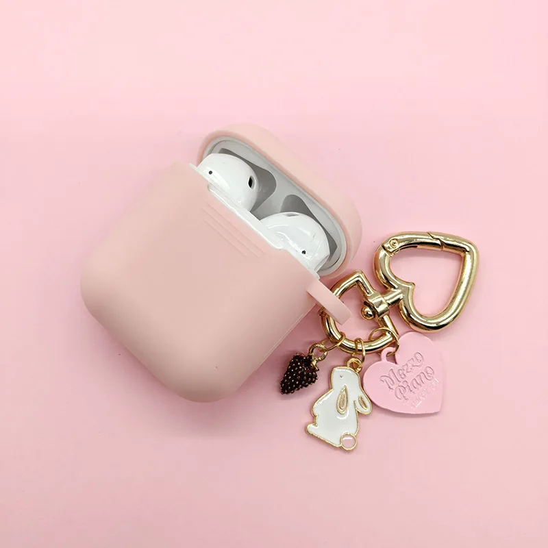 Розовый чехол для наушников с милым сердечком и кроликом для Apple AirPods, силиконовый чехол, беспроводная bluetooth-гарнитура, защитная крышка, брелок для ключей