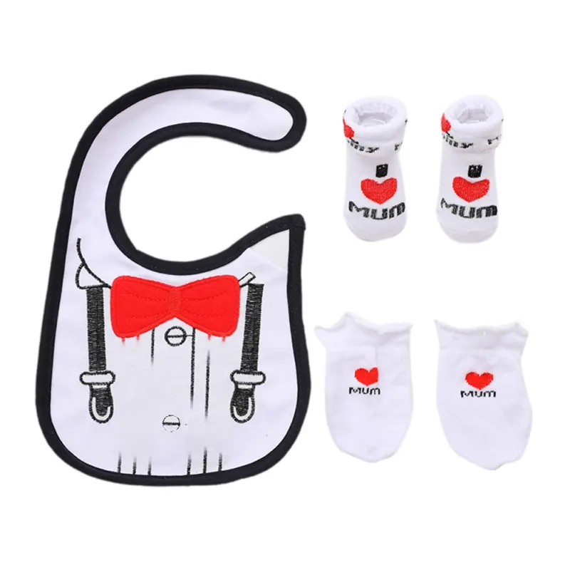 3pcs/set Baby Cartoon Boys Girls Cotton Socks+ Gloves+ Bibs Newborn Clothing Accessories New