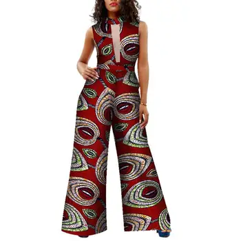 

Jumpsuits for Women High Waist Wide Pant 2020 Popular Sexy Lady Clothings African Wax Cotton Sleeveless Jumpsuit WY6321