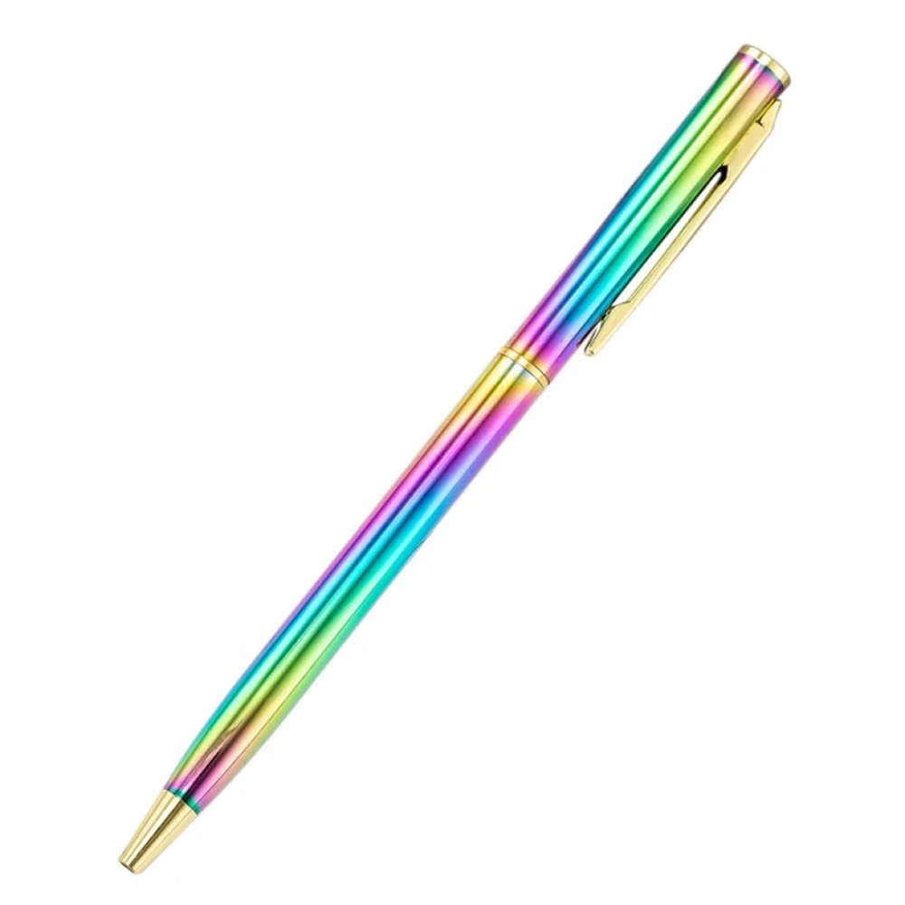Радужная цветная тонкая металлическая Выдвижная шариковая ручка с черными чернилами, гладкая ручка для письма, офисные школьные принадлежности, 1 мм