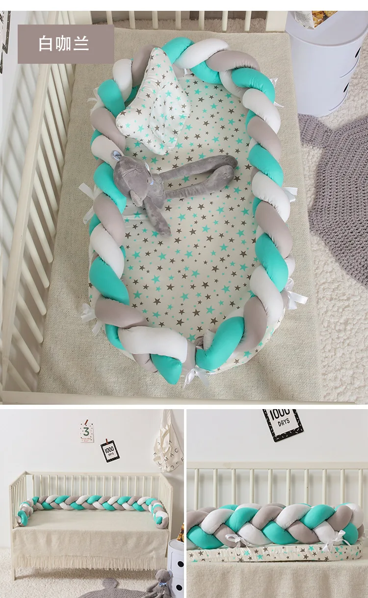 Portable Baby Knit Crib with Pillow Newborn Sleeping Nest Playen Bed Travel Bassinet Bumper Removable And Washable 0-24months