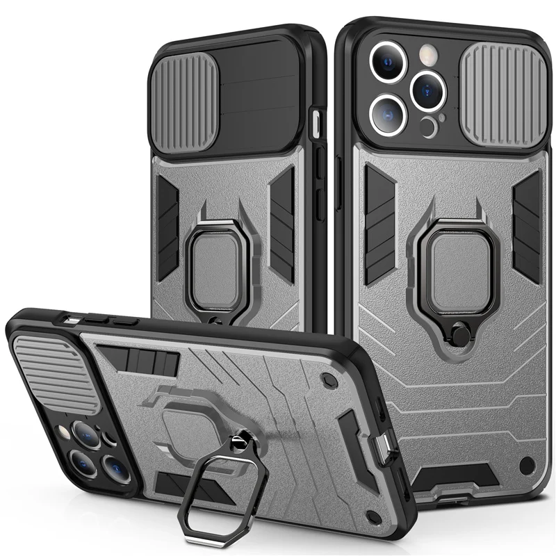 For iPhone 13 Slide Armor Shockproof Phone Case For iPhone 12 11 Pro Max XR XS Max X 7 8Plus 13 Magnetic Ring Holder Back Cover