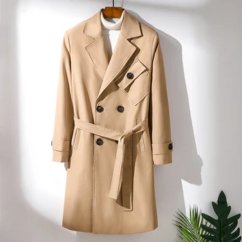

2019 New Trench Coat Men Jacket Overcoat Casual Men's windbreakers Solid Color X-Long Men Fashion Autumn Jackets