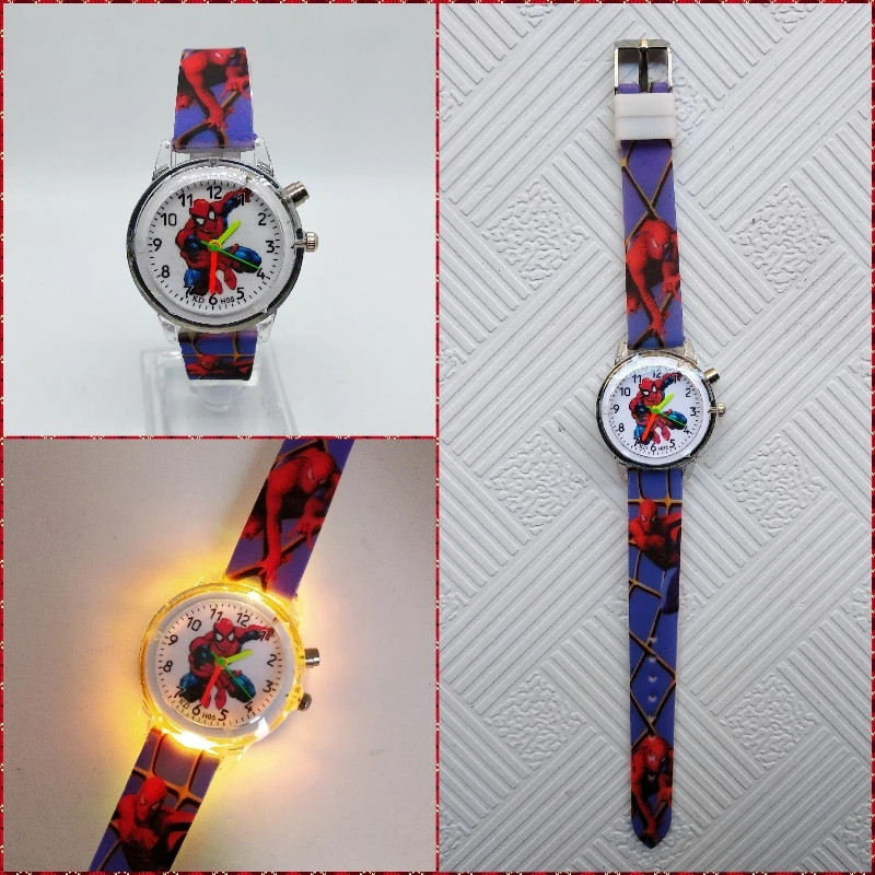 Glow Light Flash Spiderman Children Watch 3D Car Kids Watches Girls Boys Child Clock Baby Birthday Gift Reloj infantil - Цвет: Spiderman blue