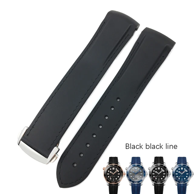 18mm 19mm 20mm 21mm 22mm Rubber Silicone Watch Bands For Omega Seamaster 300 speedmaster Strap Seiko Watchband blue black orange Black black line