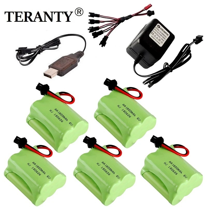 (Spina Sm) Batteria Ni-Mh 6V 1800Mah + Caricabatterie Usb Per Giocattoli Rc Auto Serbatoi Robot Pistole Per Barche 5 * Aa 6V Batteria Ricaricabile