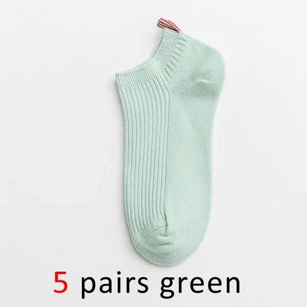 green VERIDICAL короткие носки Женские однотонные тканые этикетки летние носки-лодочки harajuku низкие носки хлопок японский стиль 5 пар/лот - Цвет: green