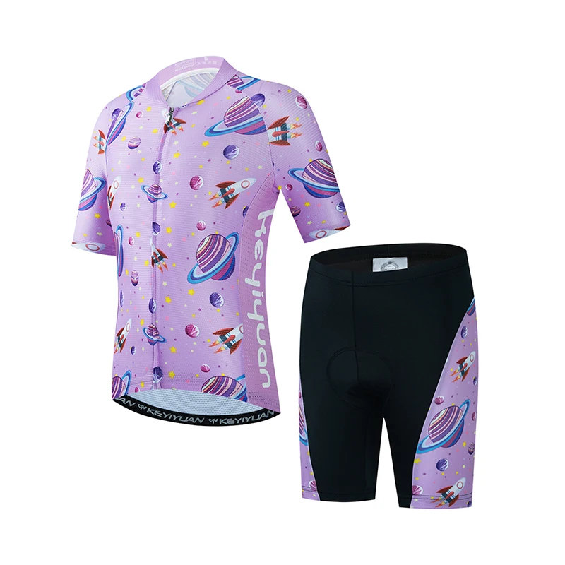 

KEYIYUAN 2022 Summer Short Sleeve Bike Clothes Kids Cycling Jersey Set Boy Girls Bicycle Wear Suit Children Road Mtb Clothing