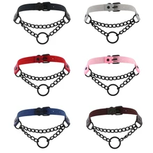 Панк Чокер Воротник для женщин ожерелье черный/серебряный цвет цепь кожаная цепочка-колье, ожерелье женщины чокер девушки Харадзюку Готический ювелирные изделия