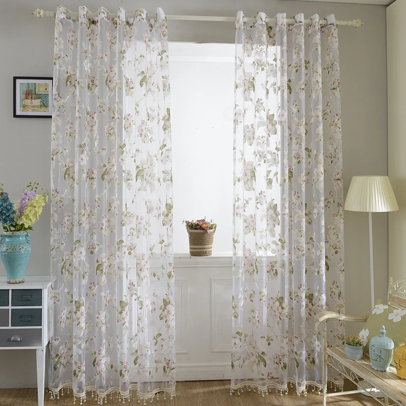 

New Orchid Flower Sheer Curtains Window Screen Window Gauze Door Scarf Drapes Valance for Room Decor for Bedroom with Flowers