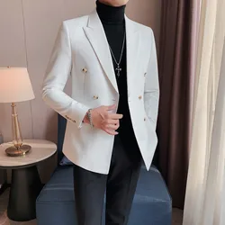 2023 Fashion New Men's Casual Boutique Business Solid Color Double Breasted Dress Formal Suit Jacket Blazers Coat Cotton Jacket