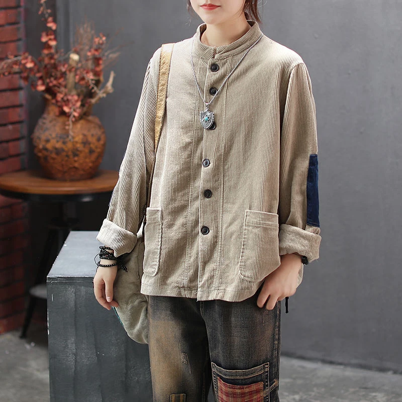 Billige 2019 herbst Neue Kunst Stil Frauen Langarm Casual Mäntel Und Jacken Doppel Tasche Retro Lose Cord Mantel Kleidung D409