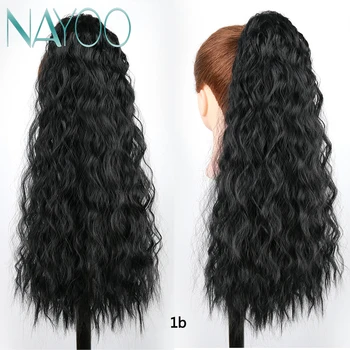 

Nayoo Hair Long Corn Wave Synthetic Ponytail Extension Clip in Claw Hair Extensions Dark Brown Magic Paste Hairpieces For Women