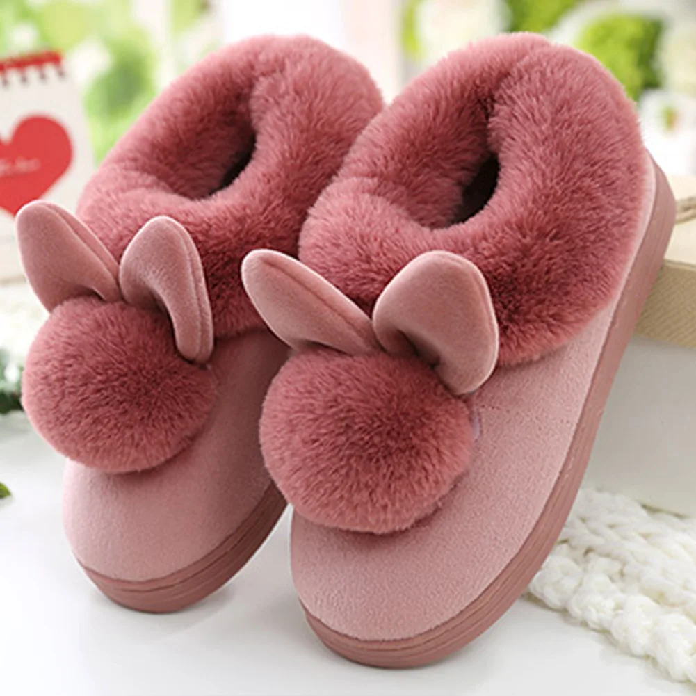

Cute Rabbit Plush All-inclusive Slippers Women Winter Indoor Home Mules Non-slip Shoes Slippers Super Soft faux cashmere #18