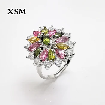 

Natural Tourmaline 925 sterling silver Ring For Women Trendy Romantic Flower Wedding noble Engagement Jewelry Christmas gift