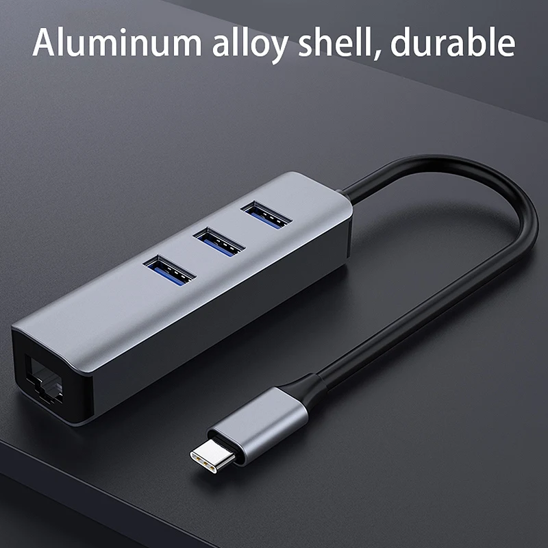 Type C 4 в 1 концентратор 3 порта USB3.0 + интерфейс сетевой карты адаптер гигабитный