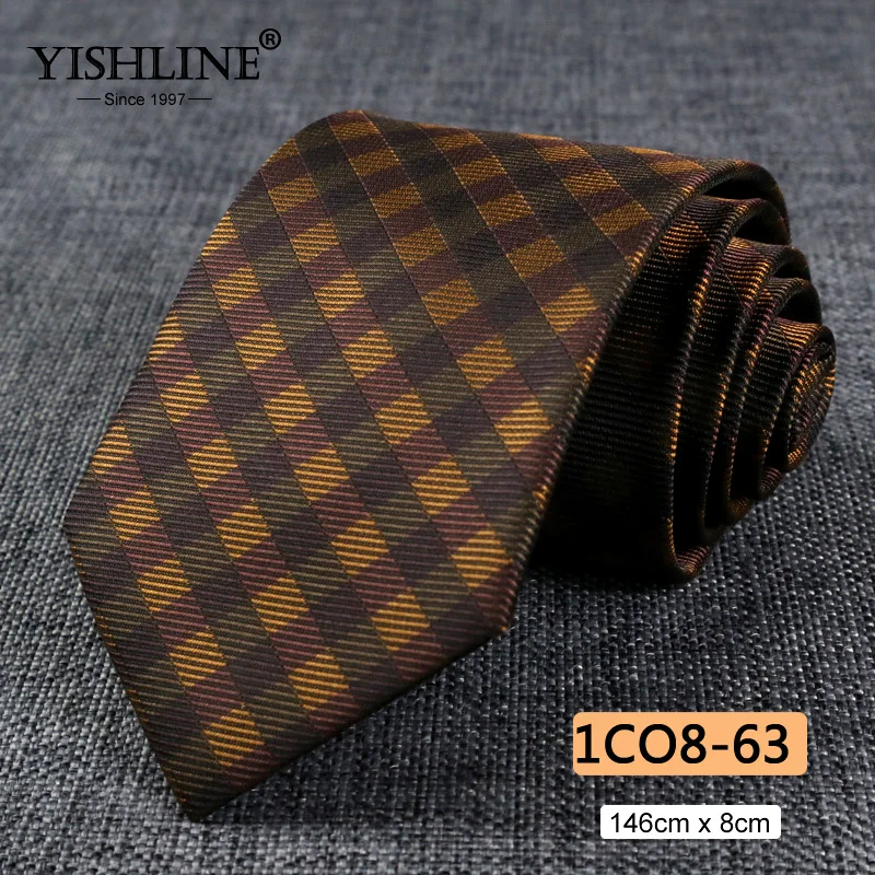 1CO8-63 YISHLINE, распродажа, 8 см, мужские галстуки, классический галстук, синий, для мужчин, в полоску, в клетку, серый, розовый, деловой галстук для жениха, свадебные аксессуары - Цвет: 1CO8-63