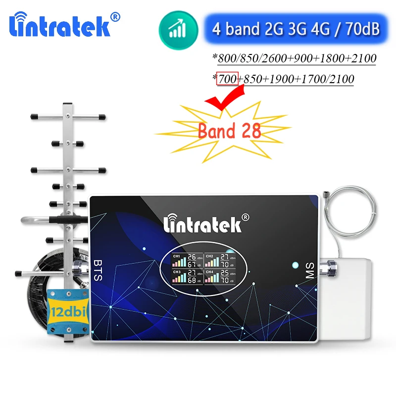Lintratek четыре диапазона 2G 3G 4G усилитель сотового сигнала B20 800 850 900 1800 2100 LTE 2600