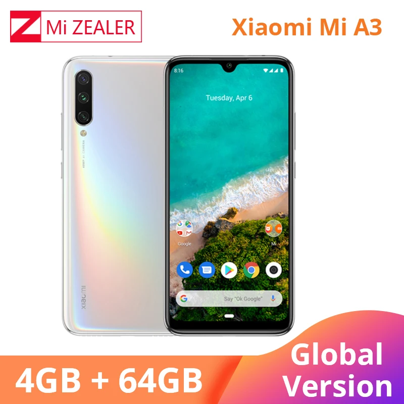 2019 Новая глобальная версия Xiaomi mi A3 4GB 64GB смартфон 4030mAh 6,088 "Snapdragon 665 Восьмиядерный AMOLED экран Xio mi мобильный телефон