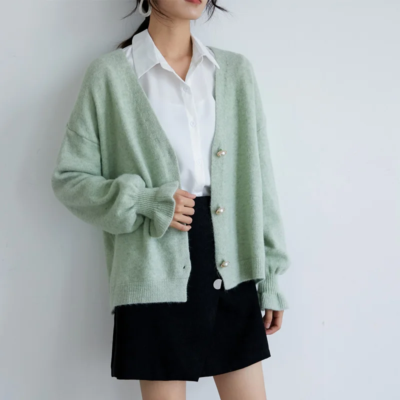 

Autumn sweaters women Single Breasted long Sleeve V-Neck Ruffles Cardigan casual loose sweater oversize outerwear knitted tops
